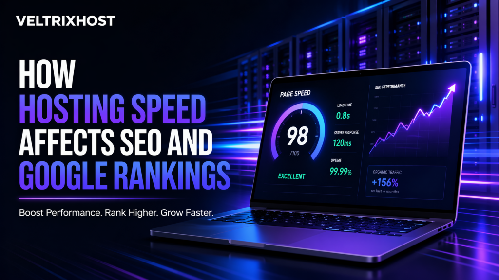 Website speed, search rankings, and hosting server performance dashboard for SEO