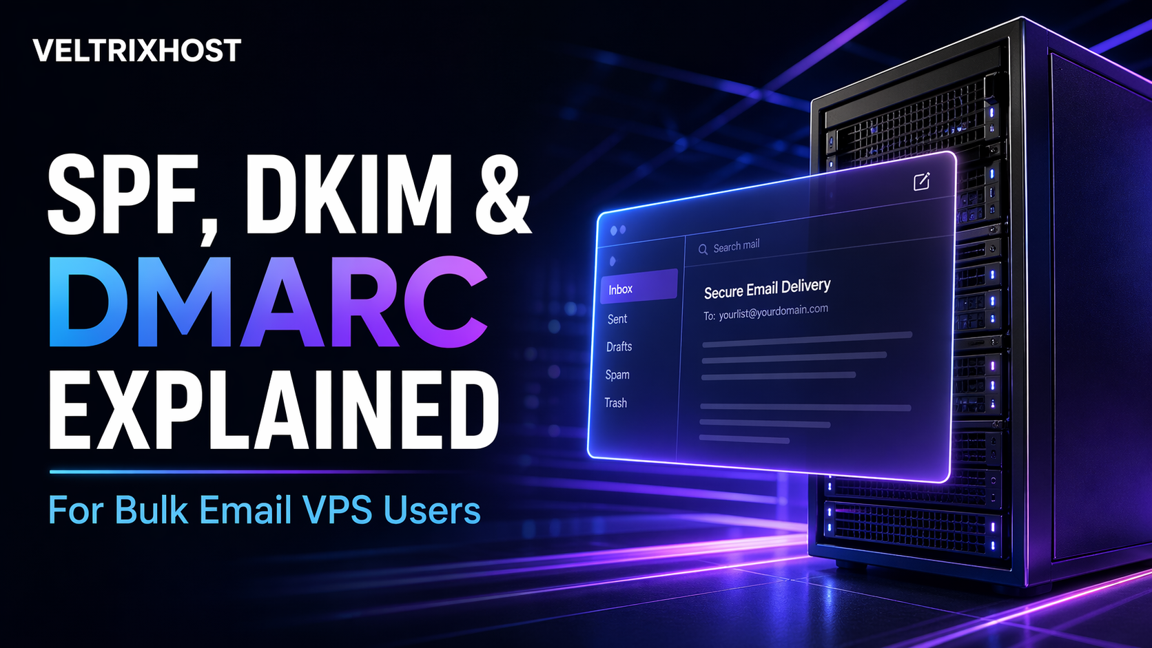 SPF DKIM DMARC email authentication illustration with DNS records and secure email verification