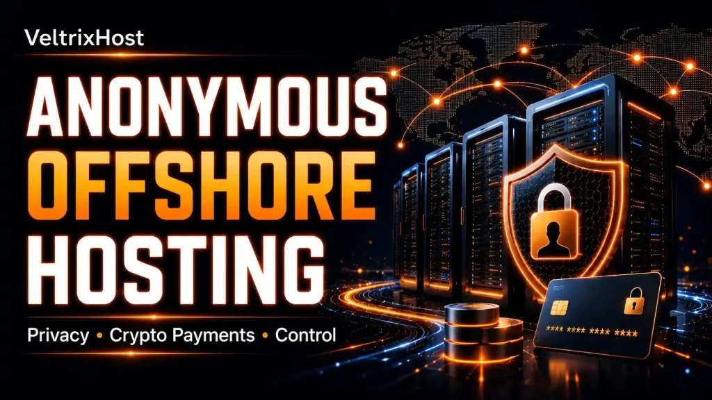 Anonymous offshore hosting with cryptocurrency payment icons